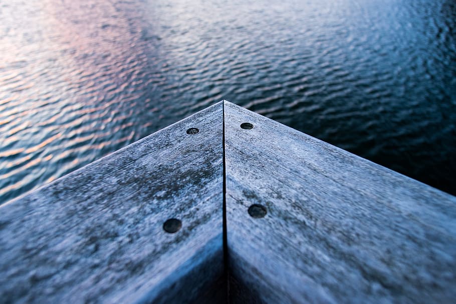 gray wooden corner near body of water, board, bannister, deck HD wallpaper
