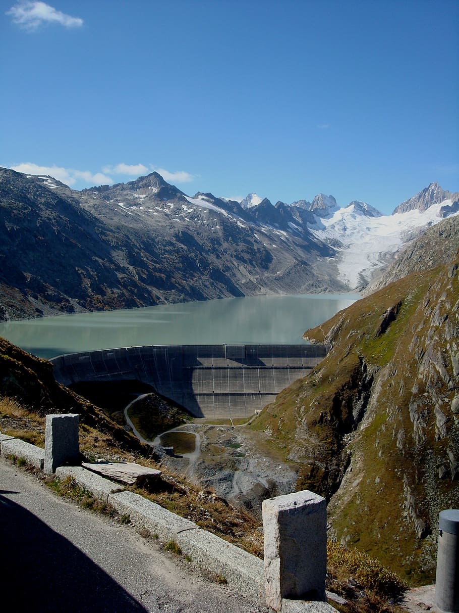 pass road, grimsel, hinteraar, reservoir, mountain, water, beauty in nature HD wallpaper