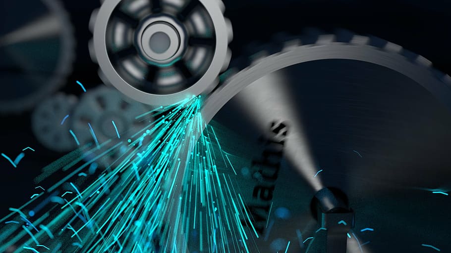 time-lapse photography of gear with blue sparks, mechanics HD wallpaper