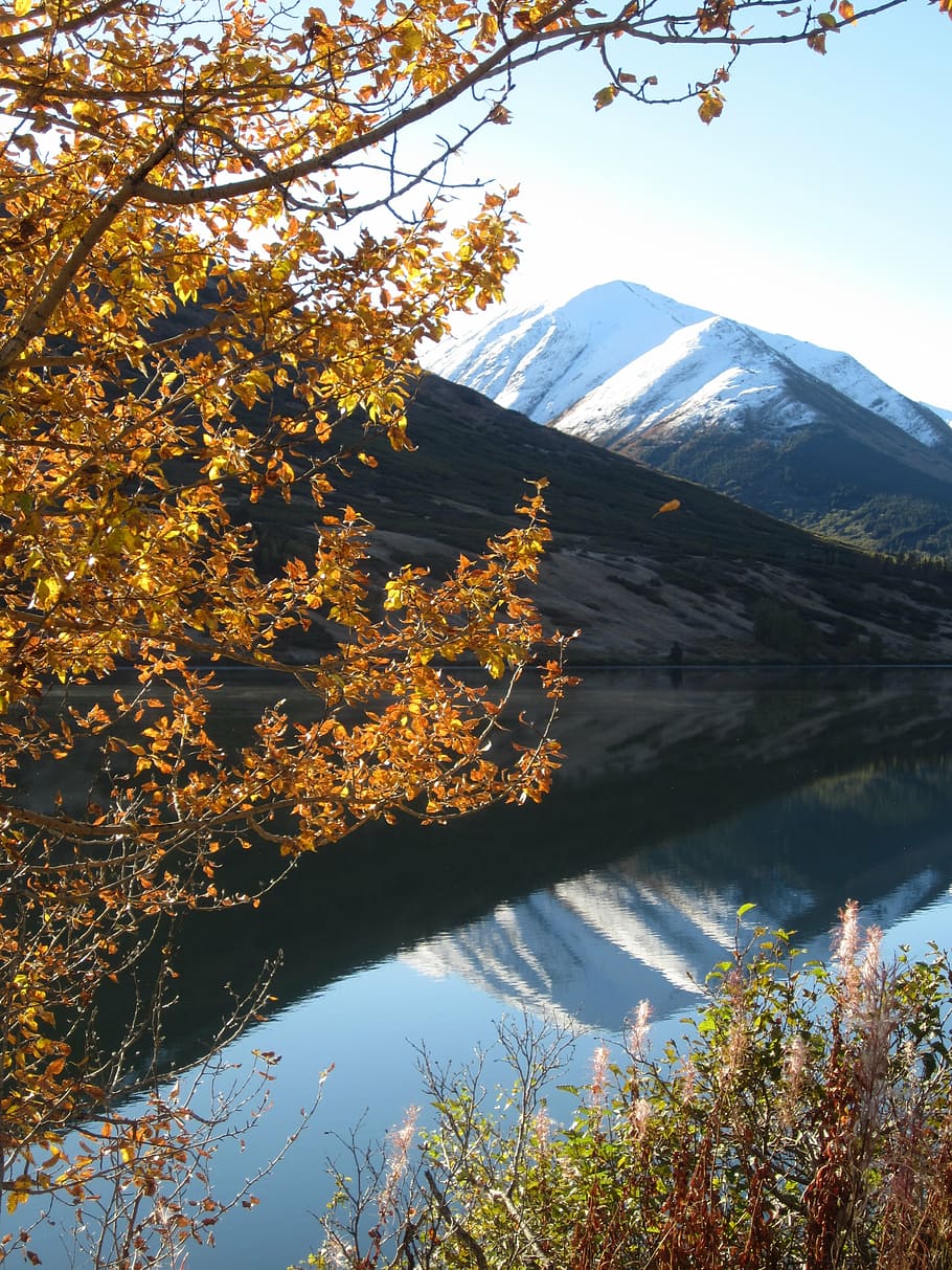 autumn, alaska, reflection, mountain, lake, snowcapped, summit lake HD wallpaper