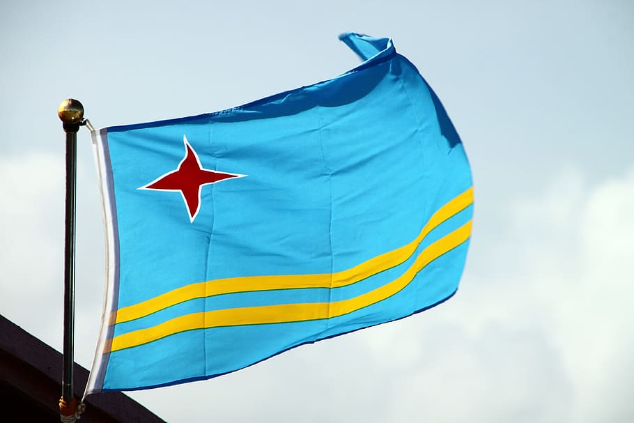 blue, yellow, and red flag, Flutter, Wind, Blow, aruba, cloud - sky HD wallpaper