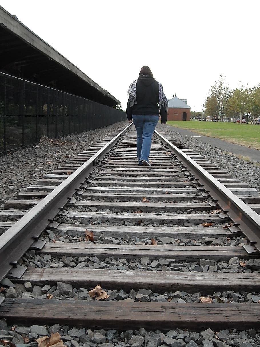 Train, Track, Outside, leaving, walking, cold, woman, railway HD wallpaper