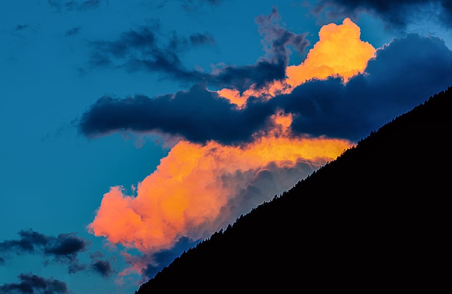 dawn, nature, sky, clouds, afterglow, backlit, blue sky, cloudy HD wallpaper