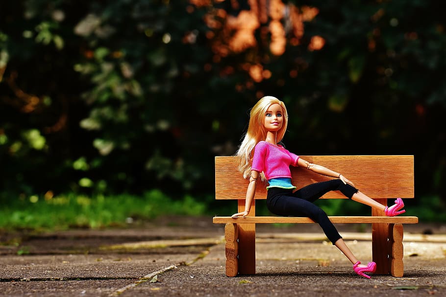 HD wallpaper: Barbie doll sitting on brown wooden bench, beauty, bank,  pretty | Wallpaper Flare