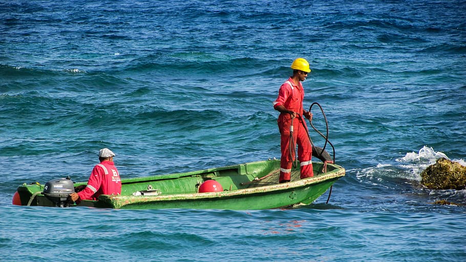 workers, boat, working, maritime, uniform, red, safety, water HD wallpaper