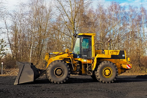 photo of yellow front-end loader, wheel loader, construction machine HD wallpaper