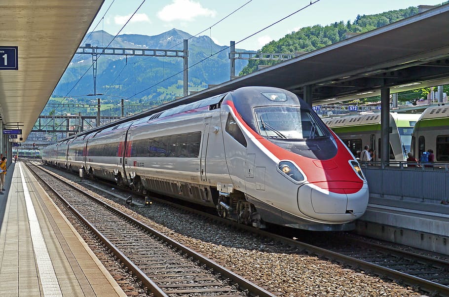 red and white train, ice, milano, basel, sbb, spiez, switzerland