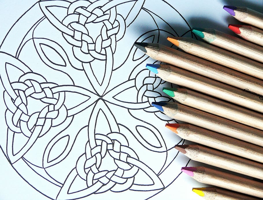 assorted-color color pencil on white surface, form, style, mandala HD wallpaper