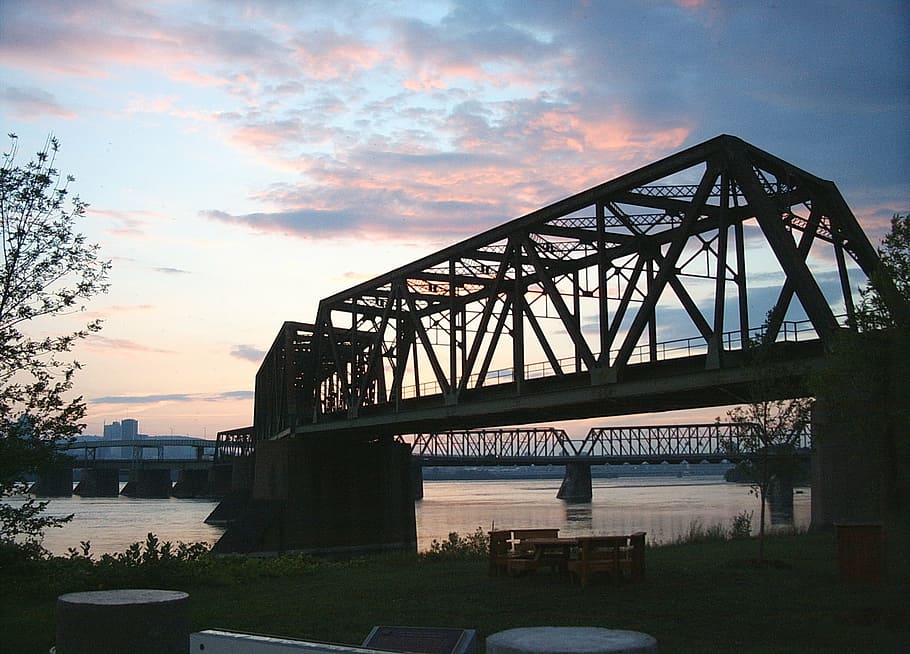 bridge, water, sunset, sky, river, light, landscape, cityscape HD wallpaper