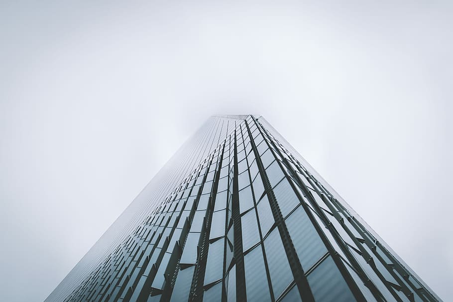 architectural photography of building, worm-eye view of high-rise building HD wallpaper