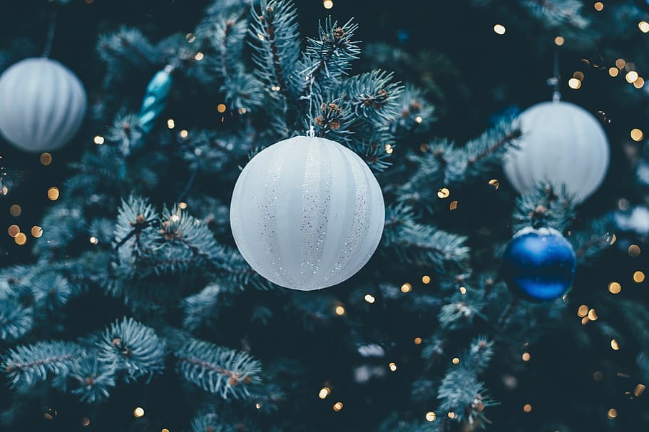baubles hanged on tree, ball, bangle, blur, celebration, christmas HD wallpaper