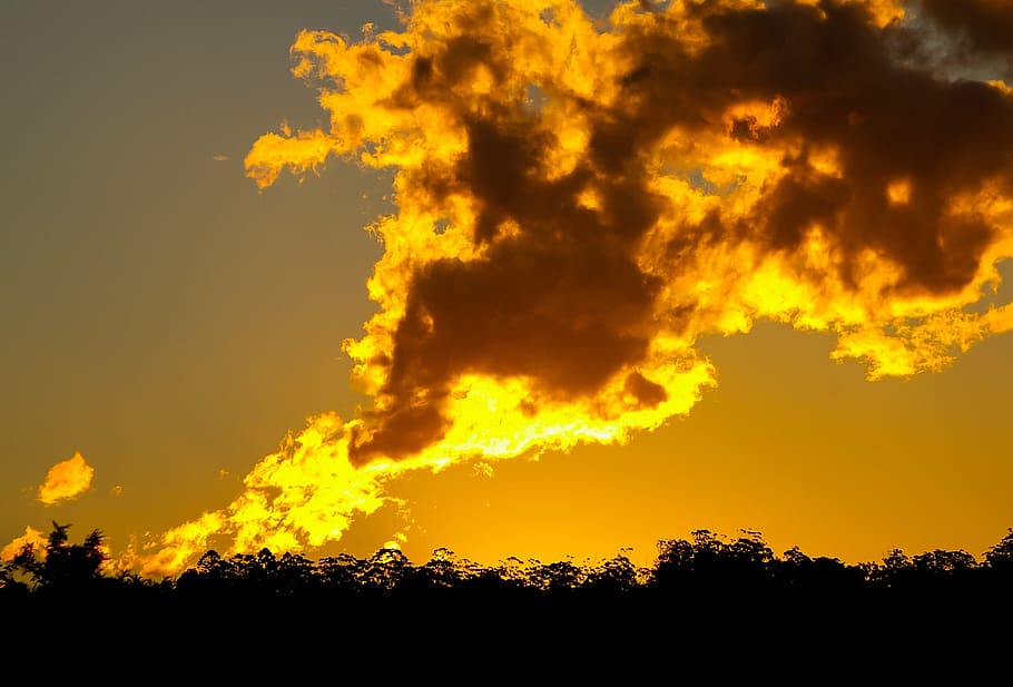 sunset, sky, clouds, orange, gold, grey, dramatic, australia HD wallpaper