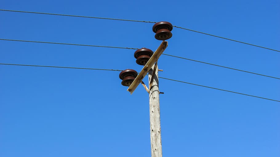 Electricity, Pole, Line, Power, Energy, blue, low angle view HD wallpaper