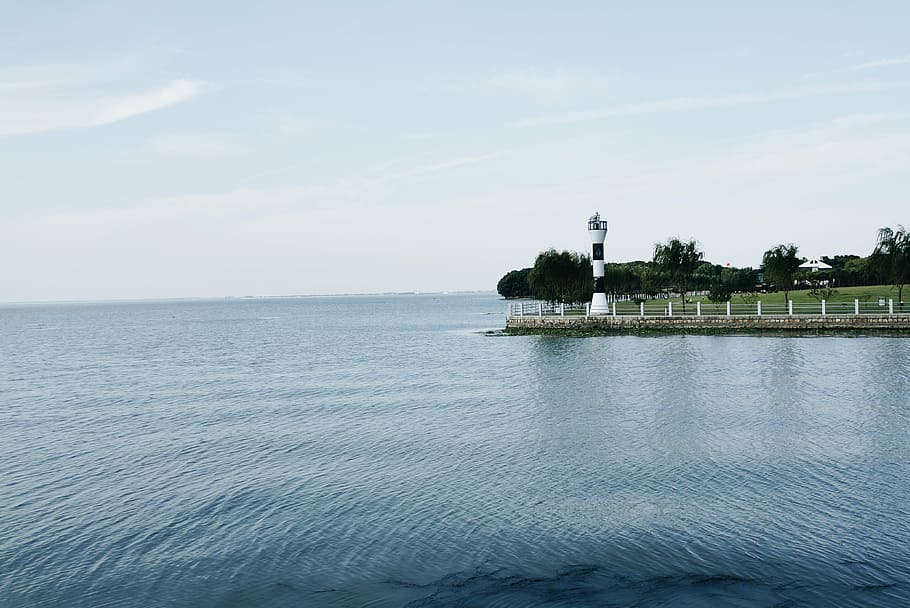 blue, coast, lighthouse, ocean, scenic, sea, seascape, sky HD wallpaper