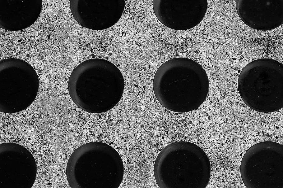 grid, circles, pattern, black, holes, stone, floor, full frame HD wallpaper