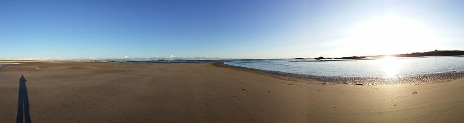 rhosneigr, anglesey, panorama, panoramic, sunset, shadow, sand HD wallpaper