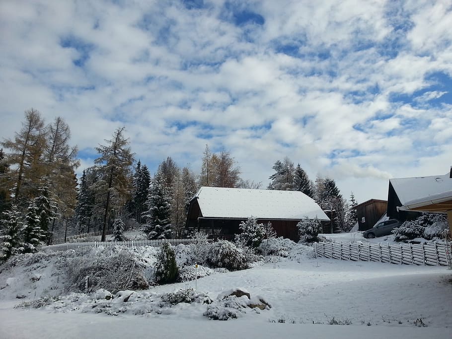 winter, landscape, snow, cold, wintry, trees, snowy, clouds HD wallpaper