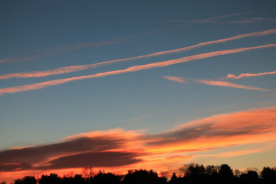 sky, sunset, contrail, pink, heaven, cloudscape, cloud - sky HD wallpaper