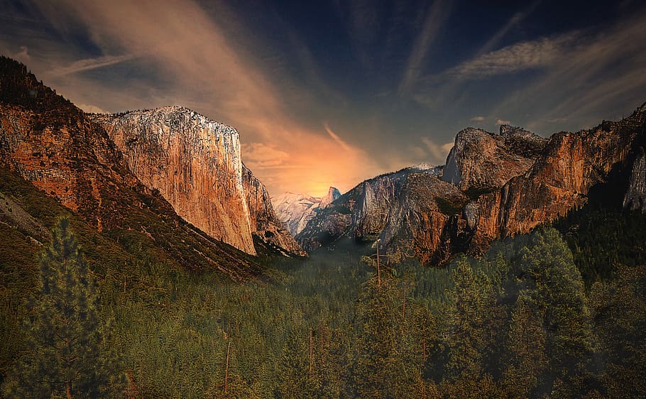mountain, clouds, sky, nature, landscape, trees, travel, adventure HD wallpaper