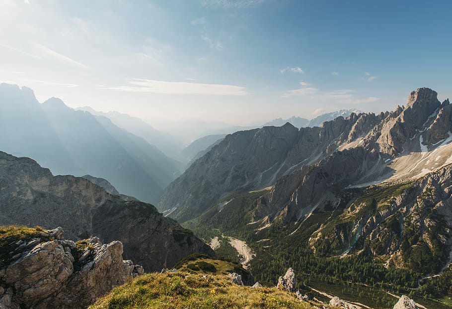 brown mountains at daytime, aerial photography of mountain with river during daytime HD wallpaper