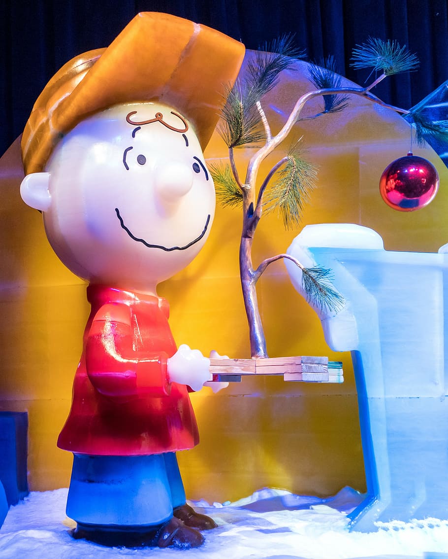 ice sculpture, charlie brown, christmas tree, cute, cartoon character, HD wallpaper