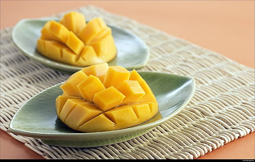 two slices of mangoes on bowls, Hd, Fruit, hd mango, mango fruit HD wallpaper