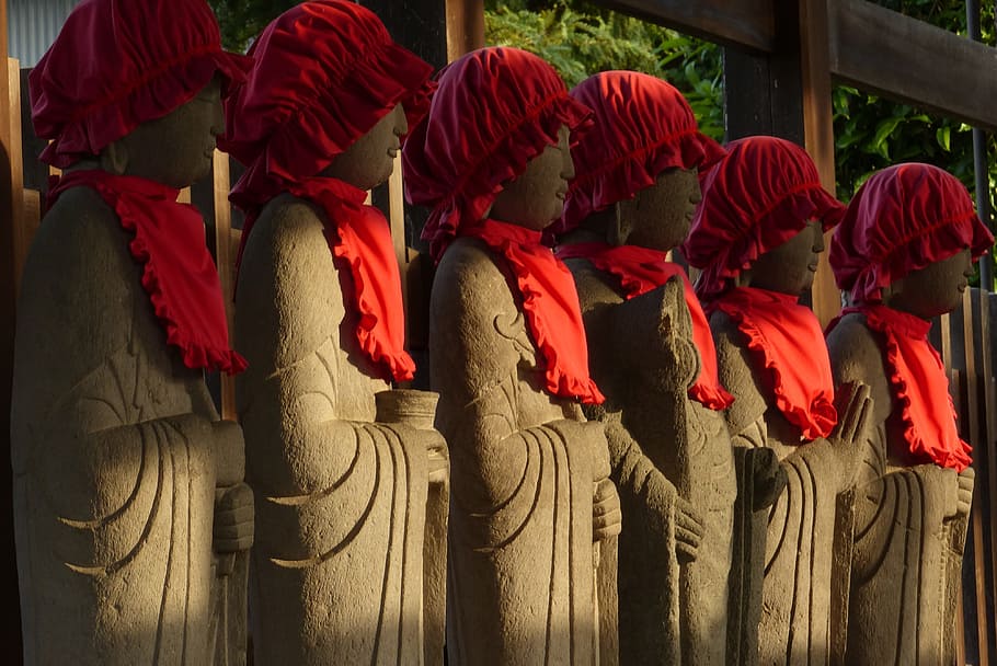 Jizo, Temple, Evening, Stone Statues, buddhism, japan, travel HD wallpaper