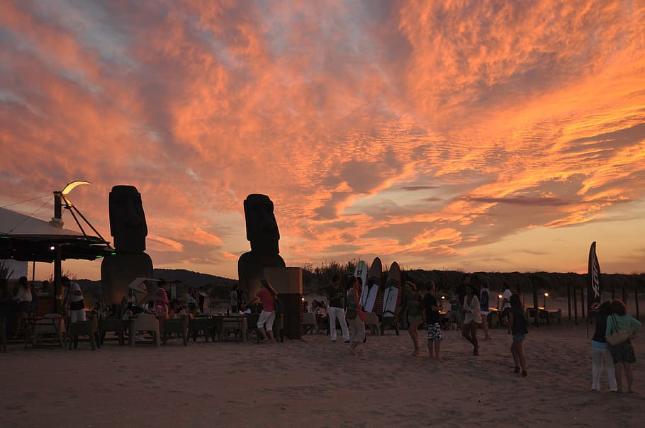 beach, party, olibaba, sunset, crowd, sky, large group of people HD wallpaper