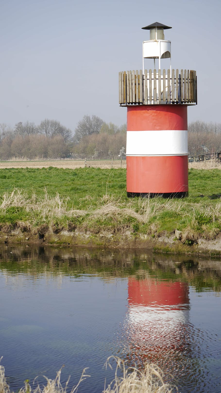 lighthouse, red, beautiful, roma table, niers, water, plant HD wallpaper