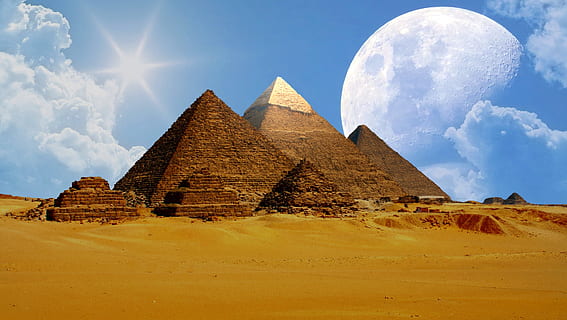 brown pyramids under white cloudy sky, Giza, gizeh, egypt, cheops HD wallpaper