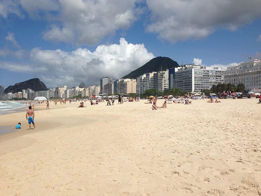 beach copacabana, river, brazil, sand, land, architecture, building exterior HD wallpaper
