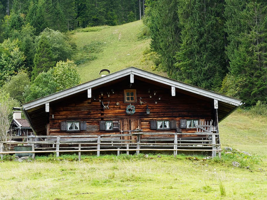 chalet, mountain, alps, house, meadow, shed, rustic, facade, HD wallpaper