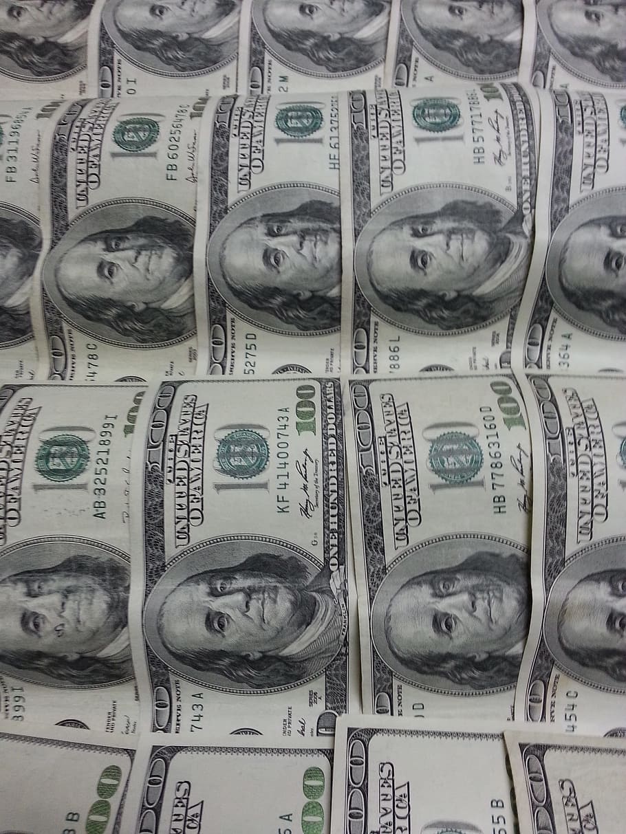 100 US dollar banknotes, money, dollars, currency, benjamin, franklin, HD wallpaper