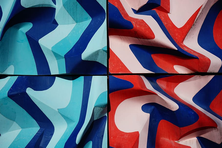artwork, plastic, modern art, blue, red, full frame, backgrounds HD wallpaper