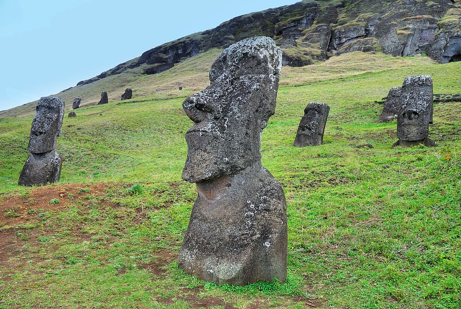 Moai statue at daytime, Chile, Easter Island, Rapa Nui, sculpture