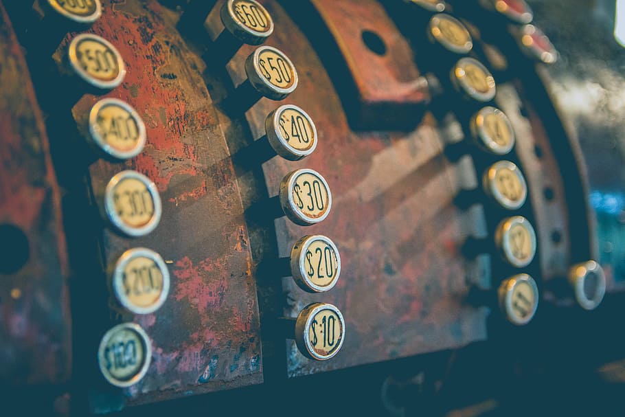 vintage adding machine, untitled, old, till, number, technology HD wallpaper
