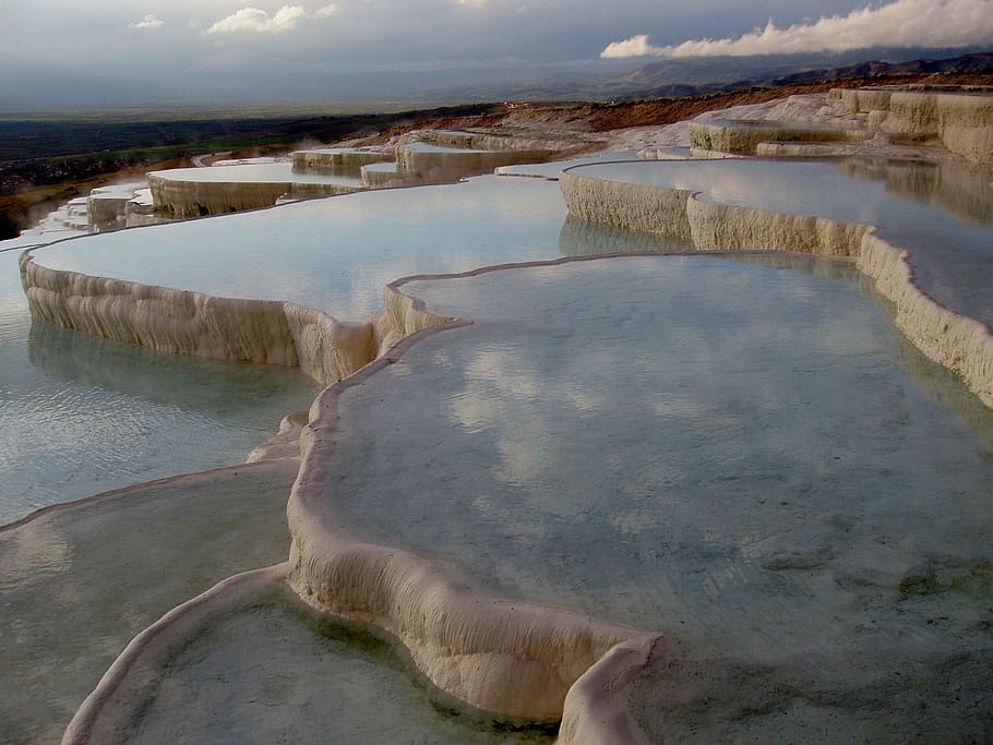 photo of fountain during daytime, pamukkale, lime sinter terrace HD wallpaper