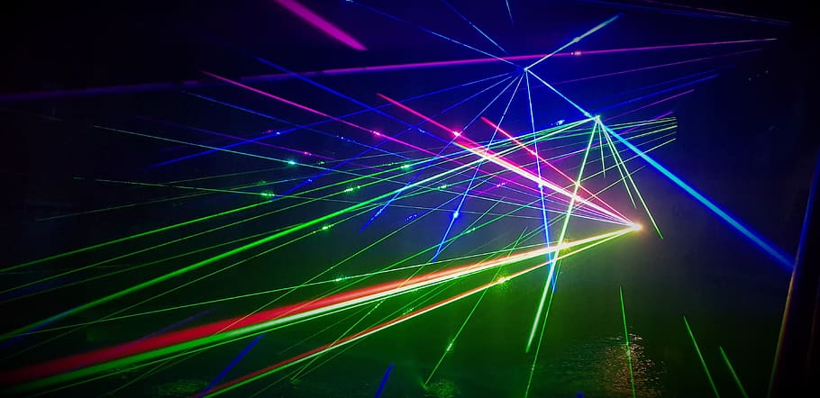 laser show, light beam, rays, artificial light, optics, lines HD wallpaper