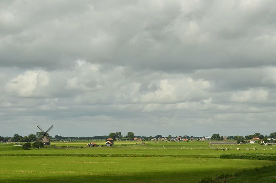 mill, wind mill, countryside, pasture, agricultural, sun, shadow HD wallpaper