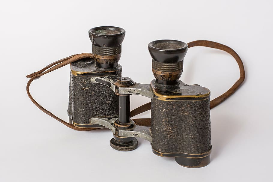 binoculars, old, distant, nostalgia, vision, studio shot, white background HD wallpaper