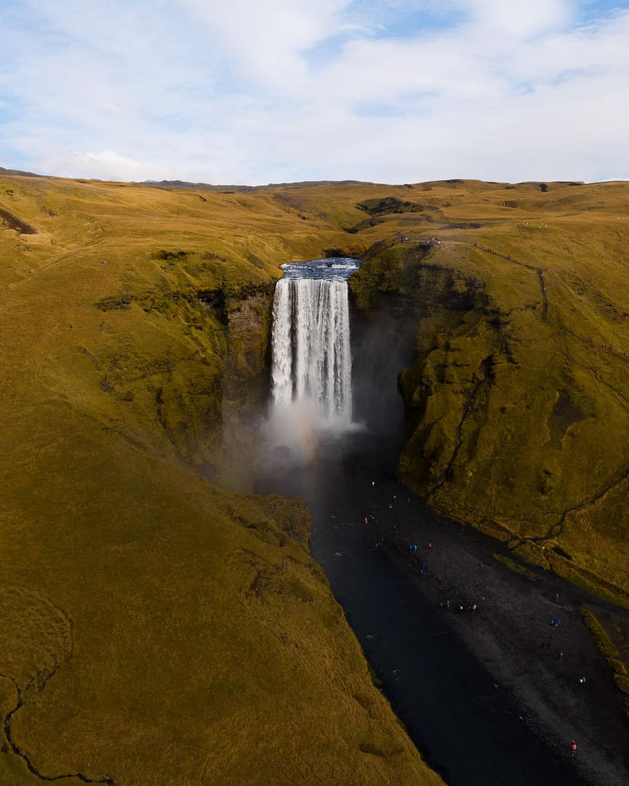 landscape shot of water falls, waterfalls between rock formation HD wallpaper