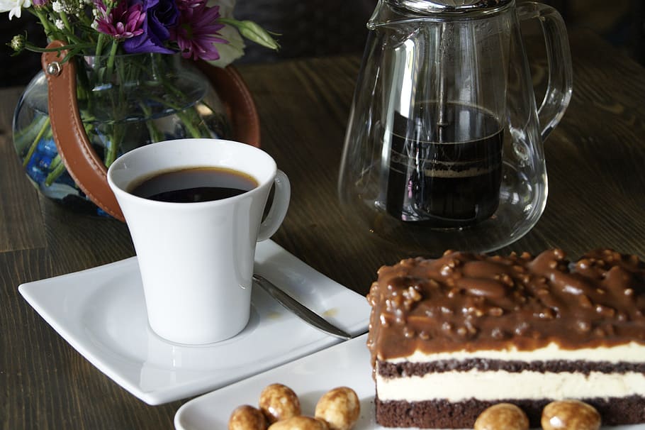 cake, filter, coffee, chocolate, pastry, hand, delicious, eat HD wallpaper