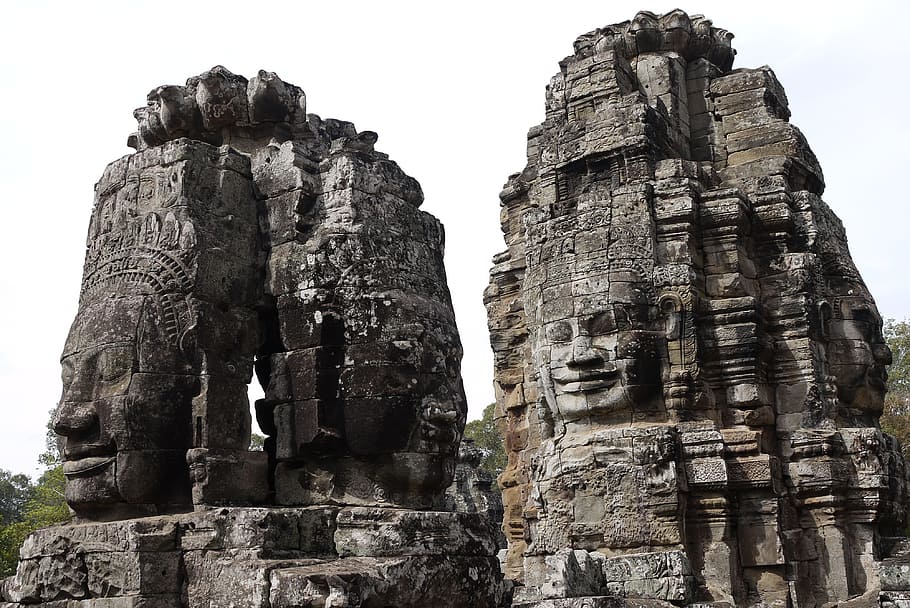 photo of ruin under white sky, Cambodia, Siem Reap, Angkor Wat, HD wallpaper