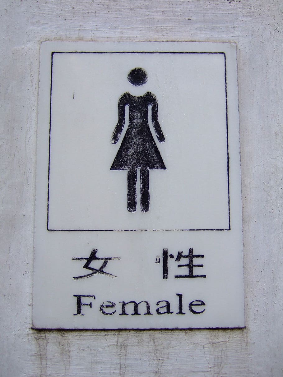 female, toilet, sign, woman, bathroom, chinese, communication, HD wallpaper