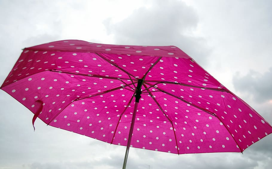 pink, umbrella, rain, winter, clouds, miserable, happy, joy HD wallpaper