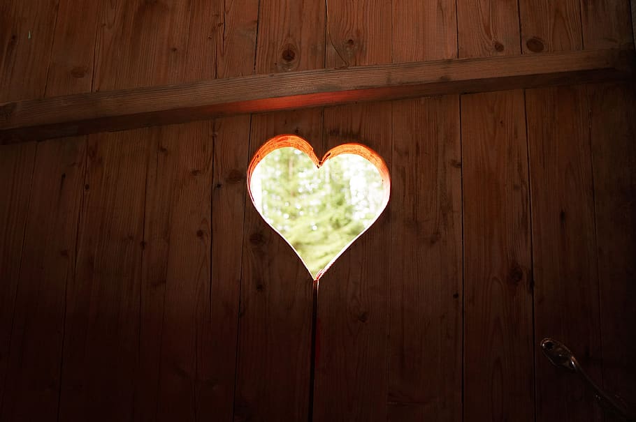 heart, door, window, heart shape, love, positive emotion, wood - material HD wallpaper
