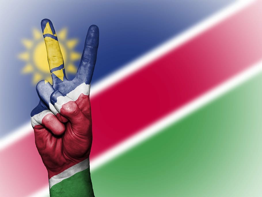 namibia, peace, hand, nation, background, banner, colors, country HD wallpaper