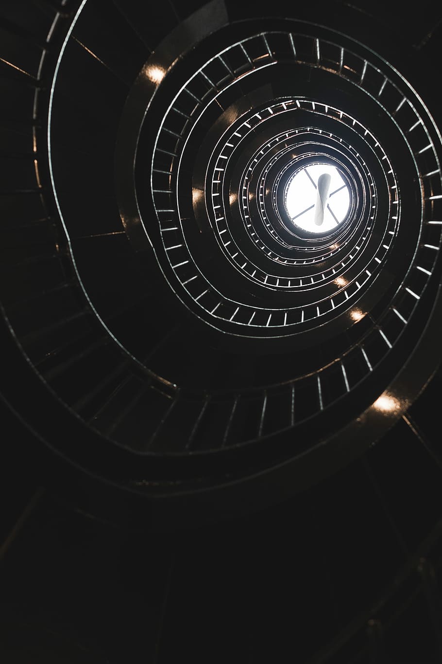 low angle photography of spiral staircase, worm's eye view of spiral staircase HD wallpaper