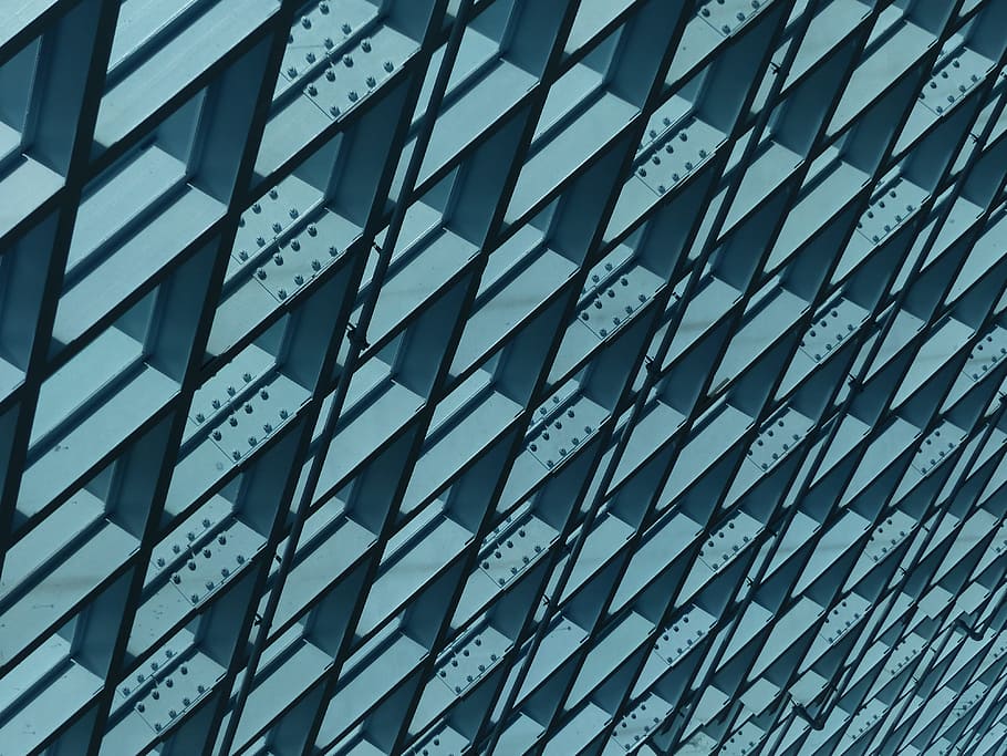 teal painted wall, triangular pattern surface, World, Metal, architecture HD wallpaper