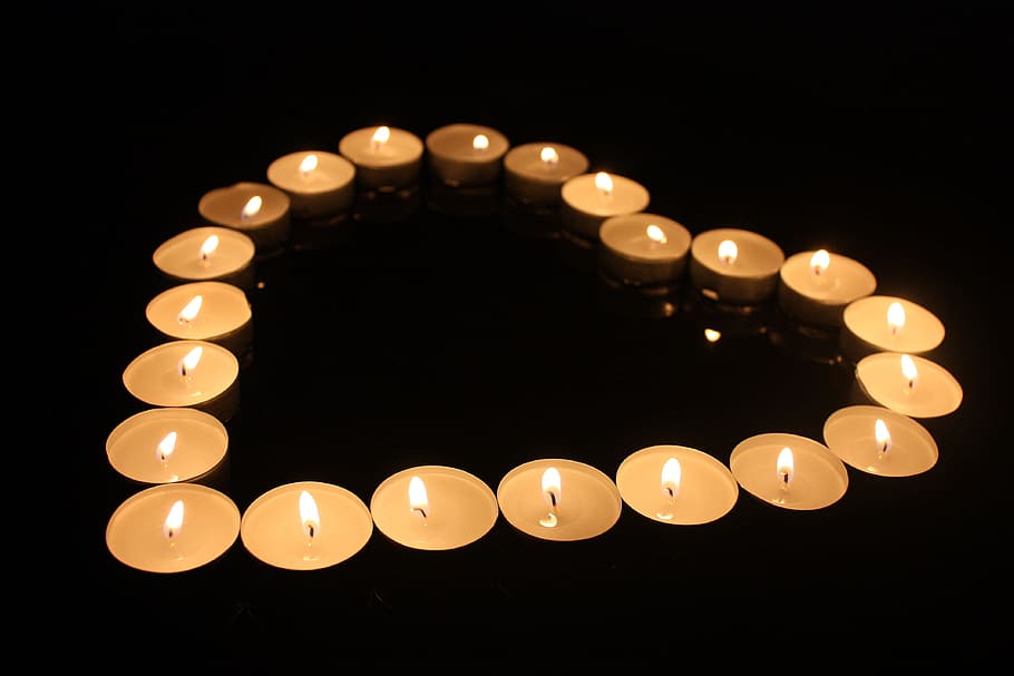 white tealight candle lot, Heart, Candles, Love, Light, illuminated HD wallpaper